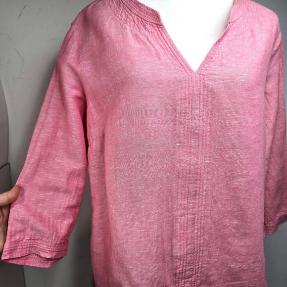 Liz Claiborne Red Linen V Neck Top Lagenlook - Picture 5 of 8